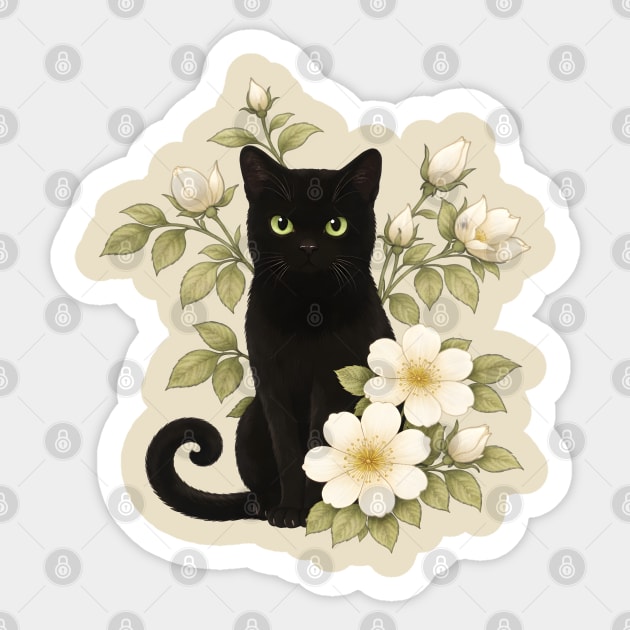 Floral Black Cat Sticker by Champanie's Store